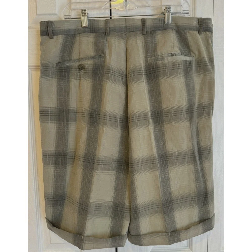 Virgola Uomo Beige & Gray Pleated Lined Shorts Cuffed Hem Men's Size 40 - Picture 4 of 6